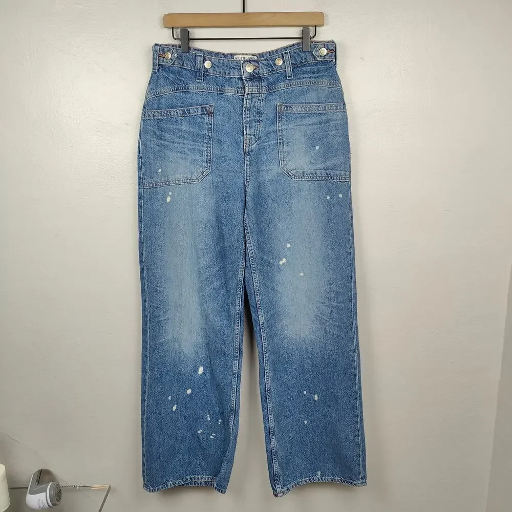 Free People We The Free Palmer Cuffed Wide Leg Jeans Womens 29 Paint Splatter